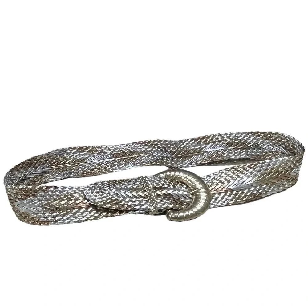 Women's Metallic Woven Buckle Belt Small